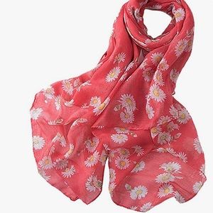 Daisy Floral Print Long Scarf Shawl Wrap  (Coral)